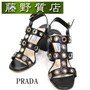 （未使用 展示品） プラダ PRADA レディース サンダル ハイヒール #36 日本サイズ 23cm バック ストラップ レザー 黒 ブラック 8085