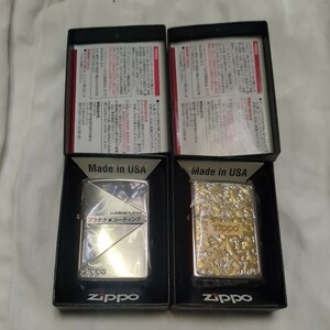 Zippo　2個セット　プラチナ　コーティング　アラベスク　プレート　