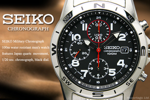 海外限定逆輸入モデル【SEIKO】セイコー 1/20秒高速クロノグラフ ミリタリー BKRD 新品未使用