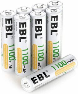 単4電池*8 EBL 単4電池 充電式 1100mAhニッケル水素充電式電池、収納ケース付き8パック 電池 単4 充電式 充電式単