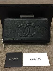 美品！格安！CHANEL シャネル ココマーク キャビアスキン シルバー金具 ラウンドファスナー長財布 A50071 19番台