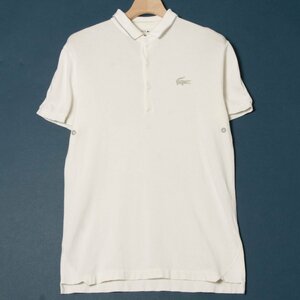 メール便◯ LACOSTE ラコステ サイズ3 半袖 ラグラン ポロシャツ プリオーバー ロゴプリント コットン混 白/ホワイト メンズ カジュアル