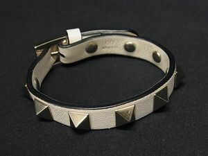 1円 ■美品■ VALENTINO ヴァレンティノ ロックスタッズ レザー ブレスレット アクセサリー レディース アイボリー系 AW7743