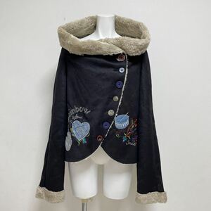 Desigual デシグアル Jacket ジャケット ブルゾン フェイクレザー ムートン ボア ブラック黒 サイズ42 美品