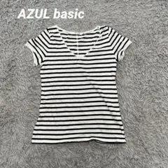 5324【AZUL basic】スプーンネックボーダーカットソー（M）半袖シャツ