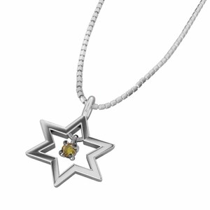 ネックレス 1粒石 六芒星 (黄水晶)シトリン 10kホワイトゴールド 小サイズ