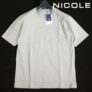 新品1円～★ニコル セレクション NICOLE selection メンズ コットン綿 半袖 クルーネックロゴカットソー 50 LL グレー 胸ポケット◆1603◆