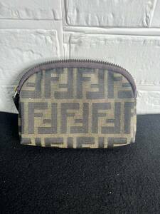 【FS0254500】FENDI フェンディ ポーチ ズッカ柄 小物入れ キャンバス マルチケース ブラウン系 ズッカ レザー 