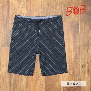 1円/春夏/BOB/50サイズ/ハーフ パンツ 紋ジャガード ジャージー伸縮 イタリア製 モダン 短パン ゾーイ コラボ 新品/紺×ピンク/gb322/