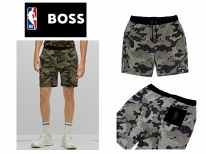 3万新品◆L◆ボス BOSS×NBAコラボ Jerry Alan West カモフラージュプリント スウェットハーフパンツ カーキ『Slam_Camo_NBA』1円