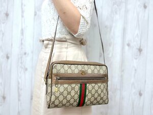 極美品 GUCCI グッチ オールドグッチ GGスプリーム インターロッキング シェリーライン ショルダーバッグ バッグ レザー 茶系 71263Y