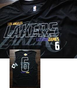 【既決USA】NBA ★Los Angeles Lakers ロサンゼルス・レイカーズ@完売胸元&背中【LEBRON JAMES 6】ロゴ入【NBA LA Lakers Logo Tank】黒@XL