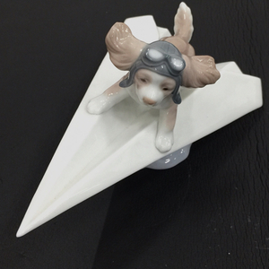 リヤドロ 可愛いパイロット 紙飛行機 犬 ゴーグル 陶器 置物 高さ12cm インテリア雑貨 LLADRO 保存箱付 6665 QX043-28