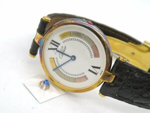 1円■ジャンク■ カルティエ 590003 マストヴァンドーム ホワイト クオーツ ユニセックス 腕時計 竜頭 O251