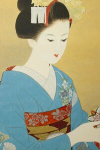 【董芸】美人画家 宮下 寿紀 筆 『手鞠』 10号 共シール 真作保証 15ws300