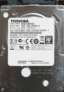 TOSHIBA MQ01ABF032 2.5インチ 7mm SATA600 320GB 49回 18379時間