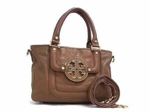 1円 ■美品■ TORY BURCH トリーバーチ アマンダ レザー 2WAY ハンドバッグ トート ショルダー 斜め掛け レディース ブラウン系 FC1553