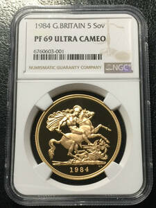 イギリス 1984年 5ポンド 金貨 ヤングエリザベス NGC PF69UC