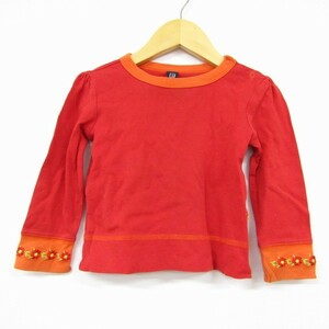 ベビーギャップ 肩ボタン 長袖Tシャツ 袖花刺繍 カットソー 女の子用 18-24months 90サイズ 赤オレンジ ベビー 子供服 babyGAP