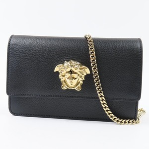 79897 VERSACE ヴェルサーチ 外極美品 チェーンウォレット メデューサ 財布 チェーンショルダーバッグ レザー ブラック レディース