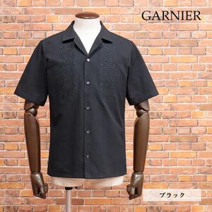 23春夏/GARNIER/LLサイズ/開襟シャツ ジャガード 唐草柄 刺繍 リゾート 大人 ヌケ感 お洒落 半袖 新品/黒/ブラック/ig180/