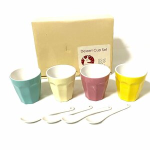 未使用 デザートカップセット カップ×4 スプーン×4 ミニ 小型 カップ 陶器 送料無料