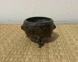 三足銅製香爐 香炉 時代物 明清時代 在銘 仏具 線香立て 中国美術 古美術 香道具