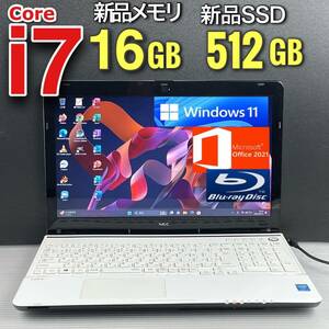 最強i7『新品メモリ16GB+爆速新品SSD512GB』Core i7-3.30GHz Windows11/Office2021/Blu-ray/Webカメラ/人気NECノートパソコン