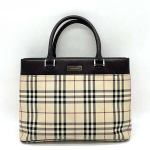 1円 BURBERRY バーバリー ノバチェック キャンバス レザー トートバッグ ハンドバッグ ベージュ ブラウン