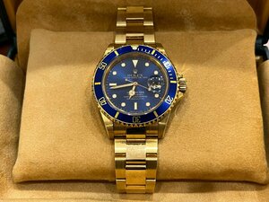 β希少品【ROLEX ロレックス メンズ サブマリーナ デイト 16618 N番 K18YG ギャラ付き ダイバーズウォッチ 青サブ ブルー 腕時計】