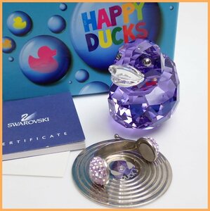 ★未使用 SWAROVSKI/スワロフスキー ハッピーダック DUCK J/パープル/クリスタルガラス/アヒル/置物/オブジェ/付属品・おまけ付&0011000023