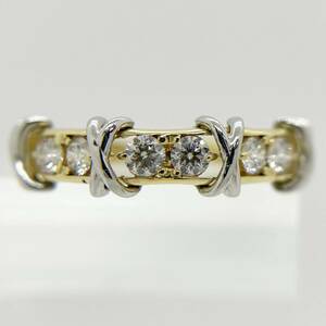 [新品同様]K18YGPt950ゴールドプラチナ二色天然ダイヤモンドリング指輪