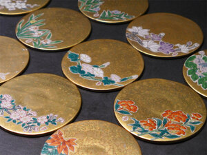 四季の花 花の図 飾板 陶板 花ごよみ 12ヶ月揃　12客まとめて　　検/色絵金ゴールド飾皿絵皿図変わり銘々皿