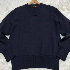 極美品●TENDERLOIN テンダーロイン Vネック セーター ニット knit sweater ミドルゲージ ネイビー Mサイズ 日本製 メンズ 