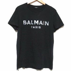 ほぼ美品 22SS BALMAIN バルマン シルバーロゴプリント 半袖 Tシャツ カットソー EF000BB29 Sサイズ ブラック