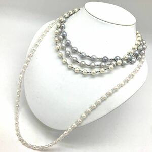 ［本真珠ステーションネックレス4点おまとめ］a 約103g アコヤ あこや 淡水 パール pearl long necklace accessory jewelry DA0 