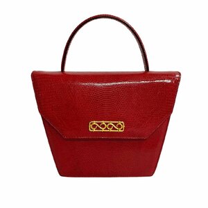 極 美品 希少品 CELINE セリーヌ ヴィンテージ ロゴ 金具 エンボス レザー 本革 ハンドバッグ ミニ トートバッグ レッド 赤 26355