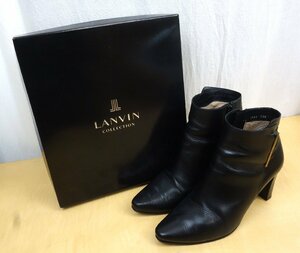 レディース LANVIN ランバン ショートブーツ レザー サイドジップ サイズ24.5cm 黒 ブラック 箱付