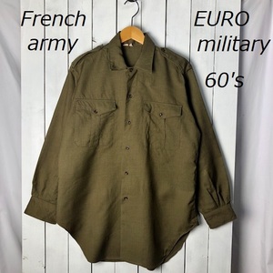 フランス軍実物 60s MITINウールシャツ ミリタリーシャツ 39 L～XL フレンチアーミー ユーロ ヨーロッパ オールド ヴィンテージ 長袖 ●59