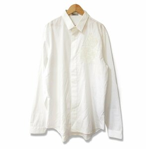 美品 Dior homme ディオールオム フラワーエンブロイダリー 比翼ボタン 長袖ブロードシャツ ドレスシャツ サイズ43 ホワイト 124