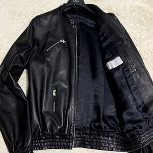 希少XXLサイズ！！ ディオールオム 【極上ラムレザー】 Dior Homme ライダース ジャケット アウター ブルゾン 羊革 メンズ ブラック 52