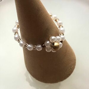 1円～　♪　ハンドメイド　約13号　パールビーズのお花リング