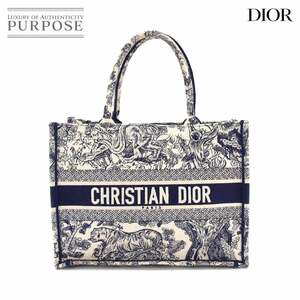 クリスチャン ディオール Christian Dior トワルドゥジュイ ブック トート ミディアム バッグ キャンバス ネイビー 90212151