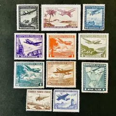352. 海外　外国　南米　チリの切手　新品未使用　飛行機　11種　アンティーク