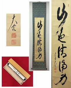 【千寿】大徳寺派 徳禅寺 立花大亀 山色清浄身 一行 紙本 d377◆箱/茶道具/古美術/時代品/掛軸/100019191