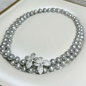 本真珠ネックレス8mm 85cm天然Pearl necklace コバルト