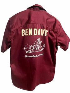 ベンデイビス BEN DAVIS 半袖シャツ 刺繍ロゴ エンジ XL
