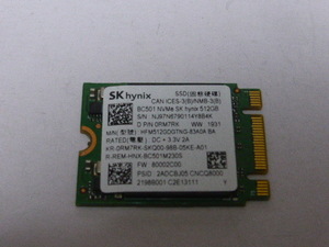 SK hynix SSD M.2 NVMe Type2230 Gen 3x4 512GB 電源投入回数326回 使用時間428時間 正常100% BC501 中古品です②