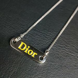 【極美品】Dior　ディオール　ネックレス　シルバー　イエローロゴ　プレート