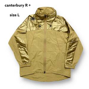 超美品 canterbury R+ カンタベリー ダブルジップ 撥水 ジャケット パーカー 高機能 フード タウンユース 黄土色 ラグビー サイズ L